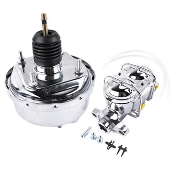 Brake Booster &Master Cylinder Assembly For 7" Chrome Single Diaphragm Brake Booster With Bail Top 1" Bore Brake Master Cylinder ,GM Street Rod,Hot Rods Modified Cars,SY-BB&MCS-0003